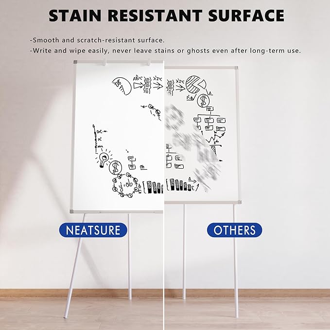Large Whiteboard Easel with Stand, 40" x 28" Portable Standing Magnetic Dry Erase White Board, Tripod Height Adjustable Flip Chart Easel for Home Office Classroom School, Silver