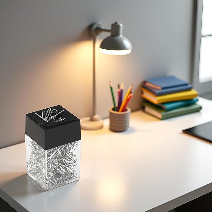Black Magnetic Paper Clip Dispenser Holder Paperclip Dispenser for Desk, School, Office, Desk Supplies Holders and Dispensers Desk Accessories and Workspace Organizers Office and School Supplies
