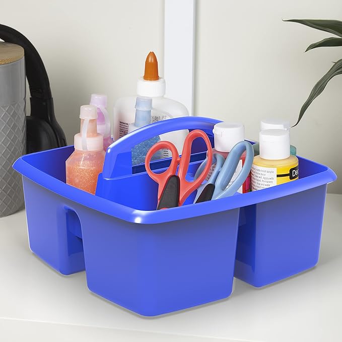 Storex 3-Compartment Small Caddy – Multipurpose Classroom Organizer with Handle, Assorted STEAM Colors, 6-Pack (00940A06C)