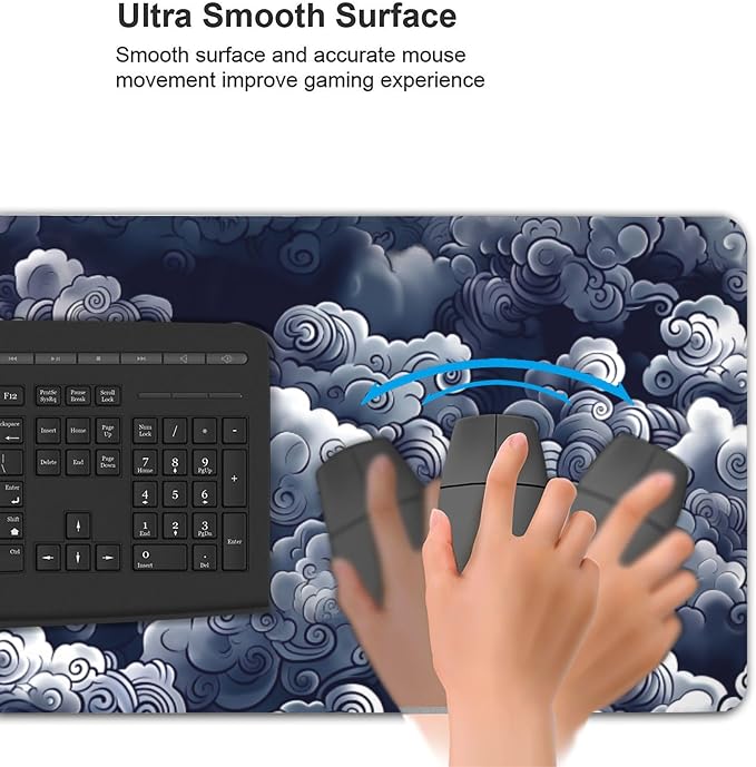 35.4" x 15.7" Japanese Cloud Extended Mouse Pad, Oriental Swirl Desk Mat with Non-Slip Base, Water Resistant for Gaming & Office