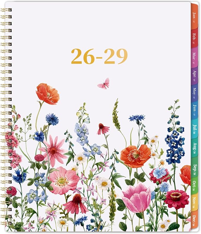 2026-2029 Monthly Planner - 3 year planner 2026-2029, Jul. 2026 - Jun. 2029, 3 Year Calendar 2026-2027-2028 monthly planner, 9" x 11", 36 Month Calendar with Colourful Tabs + Back Pocket - Flowers