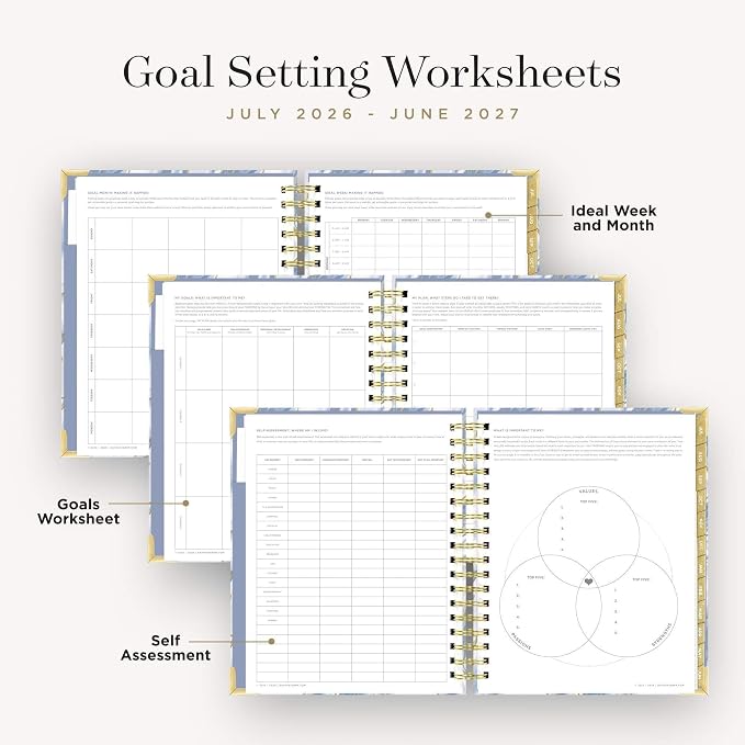 Day Designer 2026-2027 Daily Academic Year Planner Calendar, July 2026 - June 2027, 7.4" x 9.5", Glossy Laminated Cover, Wirebound, Laminated Tabs, Storage Pocket, Includes Stickers & Snap-In Ruler, Azure