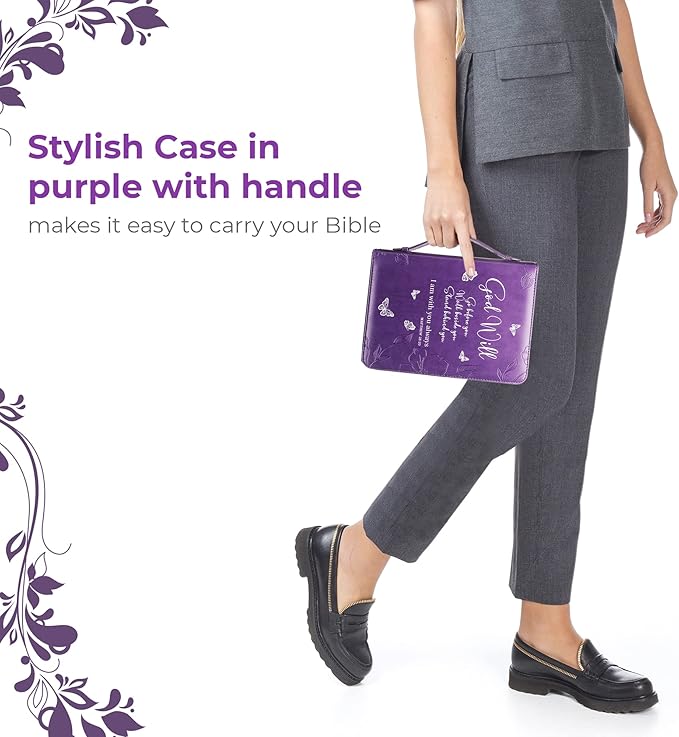 DEHITE Bible Cases for Woman — Leather Bible Covers for Women — Carrying Bag for Woman — Pen Slots — Zippered Pocket — Premium Faux Leather Holder — Christian Floral Accessories