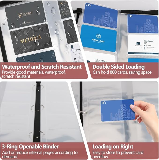Leather Business Card Book Holder Organizer, Professional Name Card Book Holder with 800 Card Slots Capacity Booklet, Portable PU Credit Card Binder File Sleeve Storage for Men Women,40 Pack Sleeves