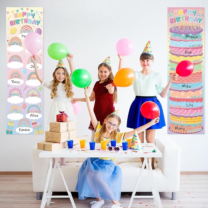 Lonfliness Happy Birthday Poster Chart Pastel Birthday Bulletin Board Decoration Macaron Birthdays Classroom Wall Door Decor for Calendar Bulletin Board Nursery Kindergarten Back to School Supplies