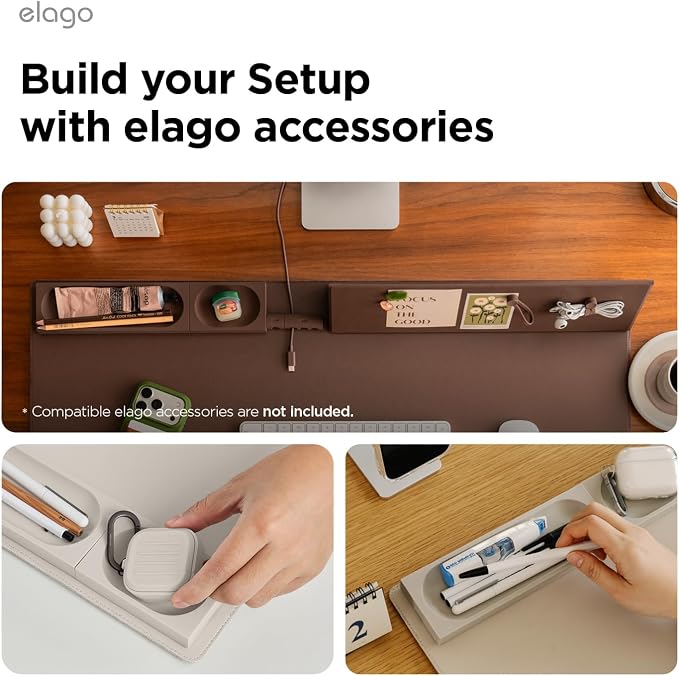 elago Smart Magnetic Desk Mat Pencil Tray – Soft Silicone Organizer for Office Supplies, AirPods, Glasses, Pens – Noise-Free, Washable, Item for Desk Management [Medium-Small Set] (Brown)