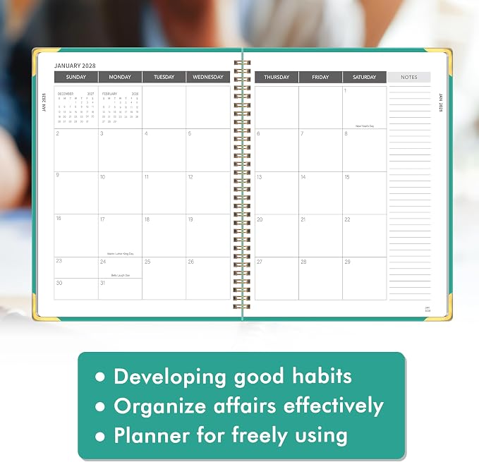 Monthly Planner 2026-2028, Hardcover 3 year calendar 2026-2027-2028 Calendar Book from Jan 2026 - Dec 2028, 9“ x 11”, Spiral Bound,Organizer for Office, School, and Home,Lake Green