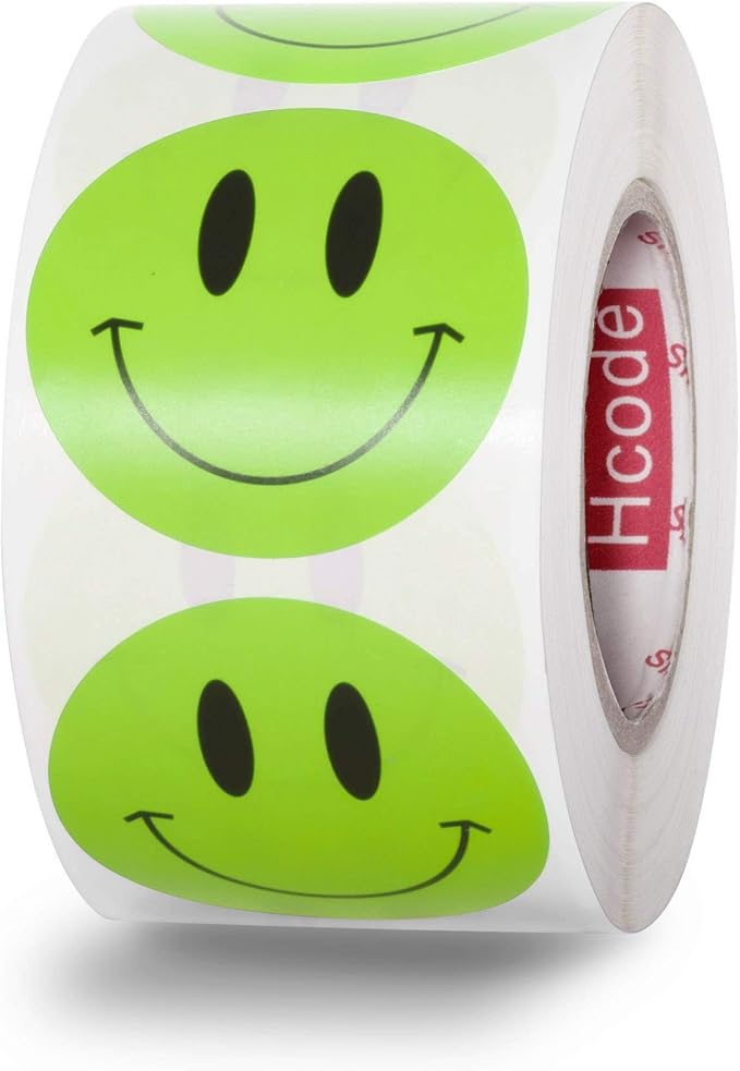 Hcode Happy Face Circle Dots Paper Labels Reward Stickers Teachers Stickers 500 Pieces per Roll (1.5 inch Green)