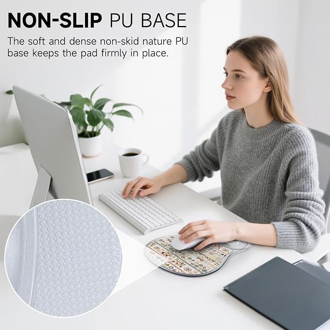 AUPET Ergonomic Mouse Pad with Gel Wrist Support – Non-Slip Mouse Mat with Comfortable Memory Gel Cushion – Relieves Wrist Pain – Designer Pattern for Home Office & Gaming (Geo-Floral Stripe)