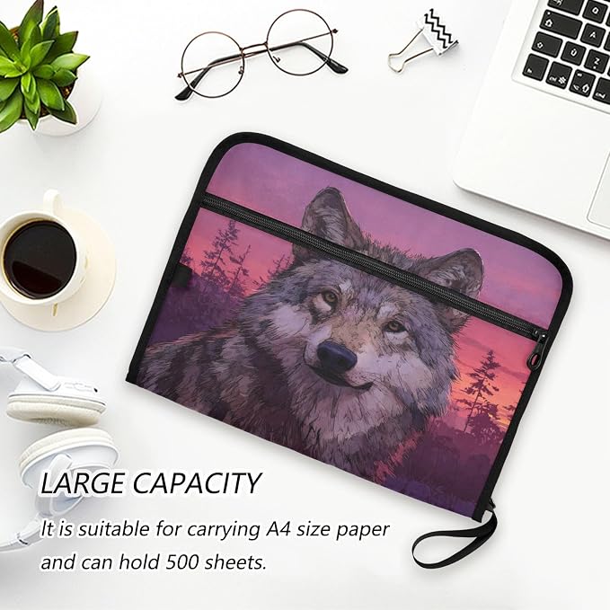 Wolf Purple Accordion File Organizer Expanding Document Folder with 13 Pockets Portable File Folder for A4 Letter Size