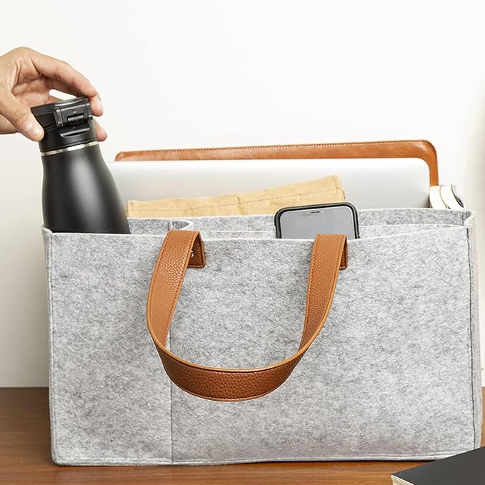 Tote Bag Organizer Insert, Bag Organizer for Totes, Portable File Organizer, Handbag Organizer, Fit for School, Office, Arts and Crafts, Storage Totes with 5 Individual Interior Partitions (Gray)
