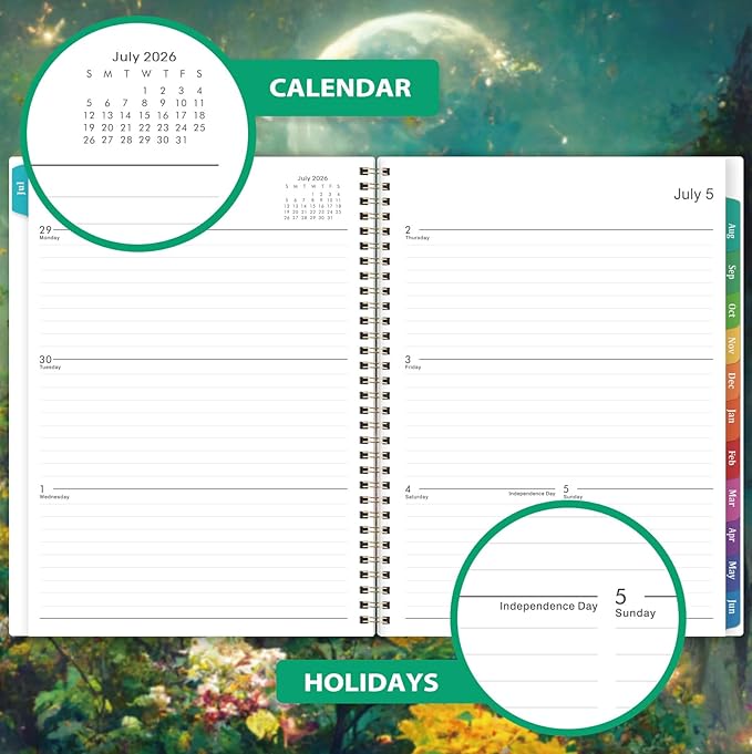 Planner 2026-2027 - Academic Planner 2026-2027, Jul.2026 - Jun.2027, 9" x 11", 26-27 Calendar Planner Weekly and Monthly with Colorful Tabs, Strong Twin-wire, Back Pocket - Dreaming Moon