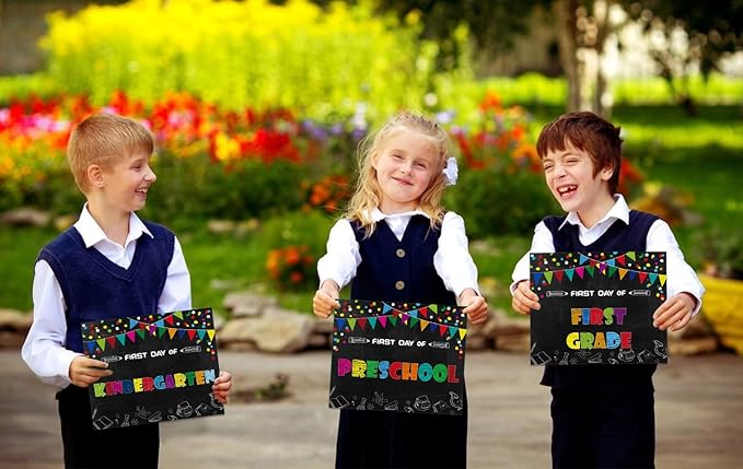 WaaHome First Day of School Chalkboard Sign - 8''x10'' First Day of Kindergarten Preschool Sign Back to School Signs for Kids Girls Boys, Reusable, 16 Grades