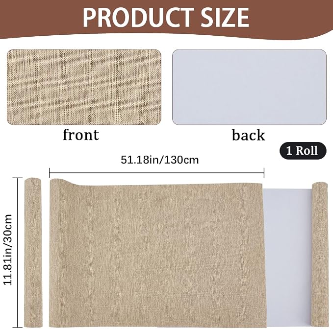 CRASPIRE 51 x 11.8 Inch Book Binding Cloth Book Cover Fabric Polyester Linen Woven Surface Paper Backed Burlywood Bookcover for Books Album Scrapbooking Archival DIY Covering Bookbinding Protector