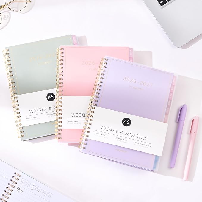 Aug 2026 - Dec 2027 Planner, Forvencer 17 Month Academic Planner 2026-2027, 6.3" x 8.4", Calendar Planner Weekly and Monthly, Daily Agenda Book, College School Supplies for Student Teacher, A5, Green