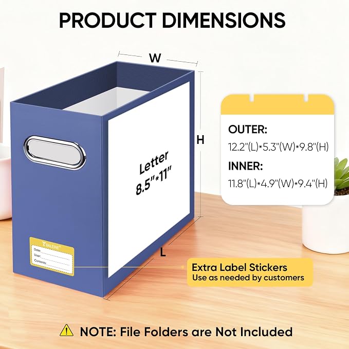 BALEINE File Organizer Box, Cardboard File Folder Organizer with Handle for Letter Size, Portable Collapsible Hanging Filing Box for Home Office Document Storage (8 Pack, Navy)