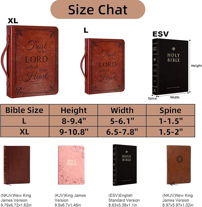 Large Bible Cover Case for Men Women, Mens Bible Covers Cases Leather Bible Cover Carrying Case for Women Men with Handle Zippered Bible Book Cover Holder Bag Case(Brown, L)