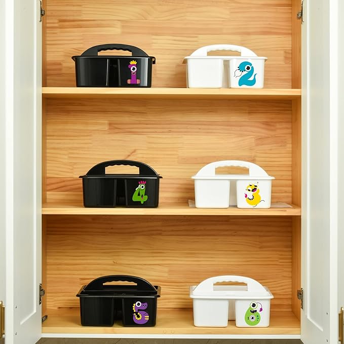 ALINK Plastic Classroom Caddy Organizer with Handle, 6-Pack 3 Compartments, Teacher Supply Storage Caddy for Classroom Organization, Table, Desk, Office, Craft Art for Kids - Black