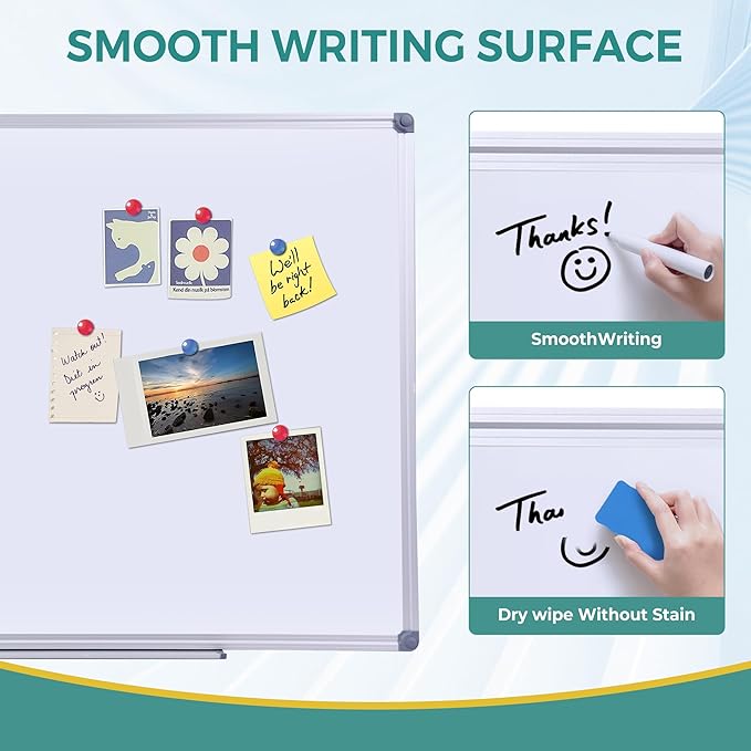 Magnetic Dry Erase Board with Pen Tray, 48 x 24 Inch, Aluminum Frame Portable Wall Mounted Whiteboard Message Presentation Writing Board for Office & Classroom