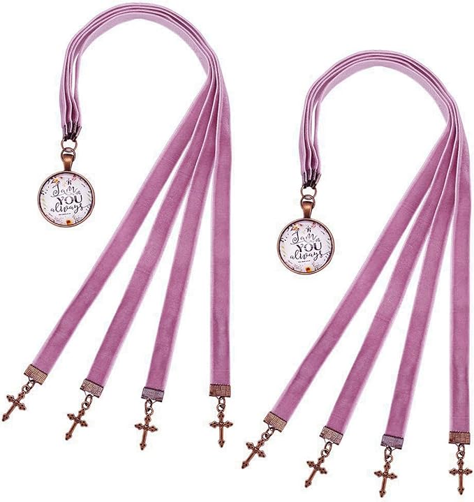 FINGERINSPIRE 2 PCS Velvet Ribbons Bible Bookmarks 14.45" Bible Bookmarks with 4 Velvet Ribbons Book Marks with Alloy Cross Pendant Multi-Strand Bookmarker Bible Bookmarks for Women Men Book Lovers