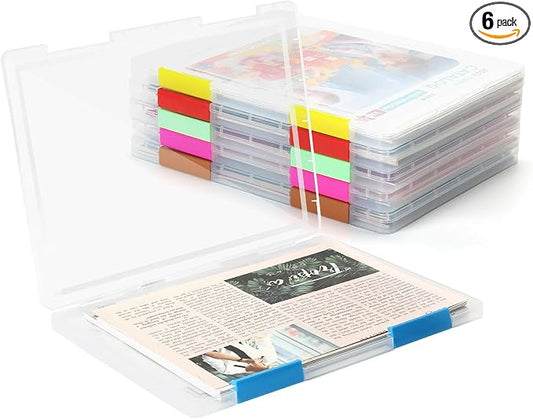 Clear A4 Paper Organizer Box, 6 Pcs Plastic File Box 12.2" x 9.05", Storage Containers for Protecting Scrapbooks, Photos, Crafts, Files