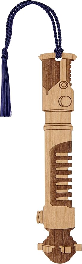 Star Wars OBI Wan Kenobi Prequel Lightsaber Bookmark - Laser Engraved - Made in the USA - Wood Book Mark with Navy Blue Tassel
