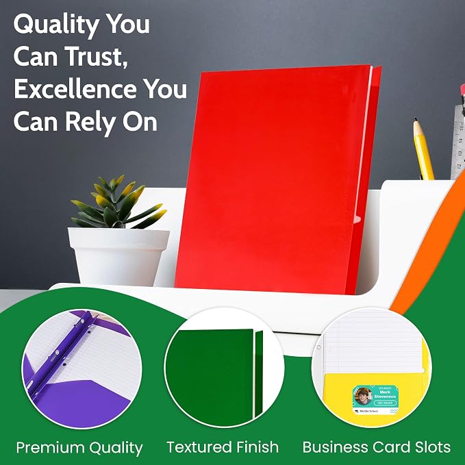 100 Pack Purple 2 Pocket Paper Folders. EPI Heavy Duty, Bulk Folders with Pockets and Business Card Slots. Colored Letter Size Document Organizers. Durable Portfolio for School, College, Office Files