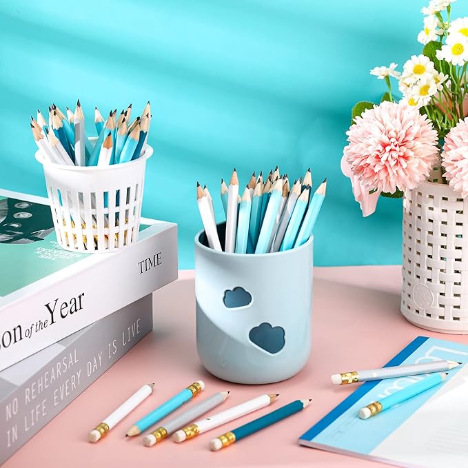 Nezyo 80 Pcs Mini Golf Pencils with Eraser 2 HB 4 Inch Half Pencils Hexagon Pre-sharpened Color Pen for Bridal Wedding Classroom School Office(Gray Teal Color,Heart Style)