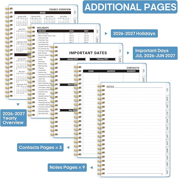 Academic Planner 2026-2027, Weekly and Monthly Calendar Planner Book, July 2026 – June 2027, Hardcover Organizer with Tabs, Perfect for Teachers, Students, Women & Men, A5 (6.4" x 8.5") - Blue