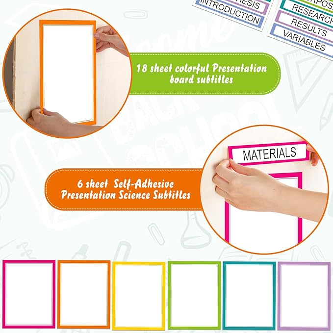 24 Sheets Science Board Supplies 18 Self Adhesive Presentation Science Subtitles & 6 Project Titles Board Sticker for School Office Supplies(Neon Color)