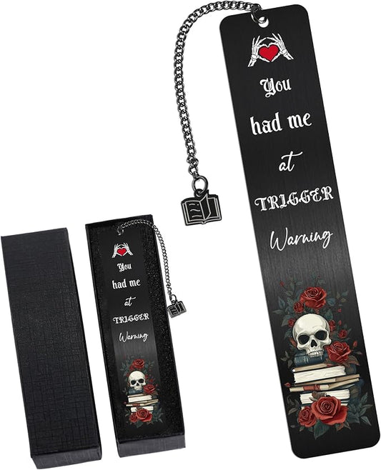 Dark Romance Merch Metal Bookmarks: Skull Rose Book Mark Clips with Charm, Enemies to Lovers Page Marker Reading Women, Bookish Gifts for Birthday Halloween School Office Supplies