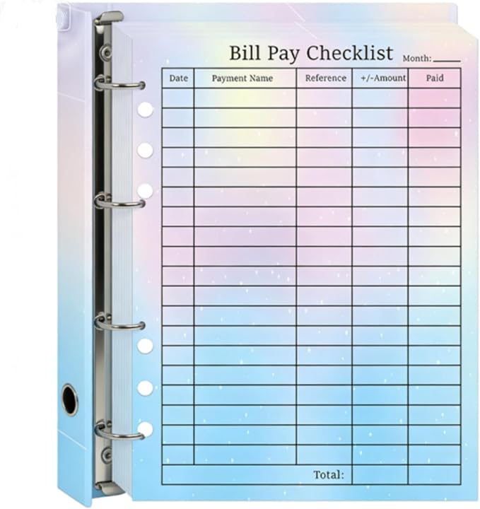 50 Pack Payment Checklist Refills 6-Hole Punched Loose Leaf Budget Planner Refill - Colorful Monthly Budget Forms Budget Planner Note Card for A5 Binder Saving Organizer Budgeting (Colorful)