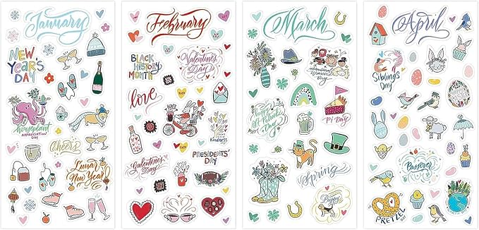 Blue Sky Holidays & Seasons 1200+ Sticker Pack, Planner and Calendar Pack, 4.49” x 9.06”, Full Color, 24 Sheets