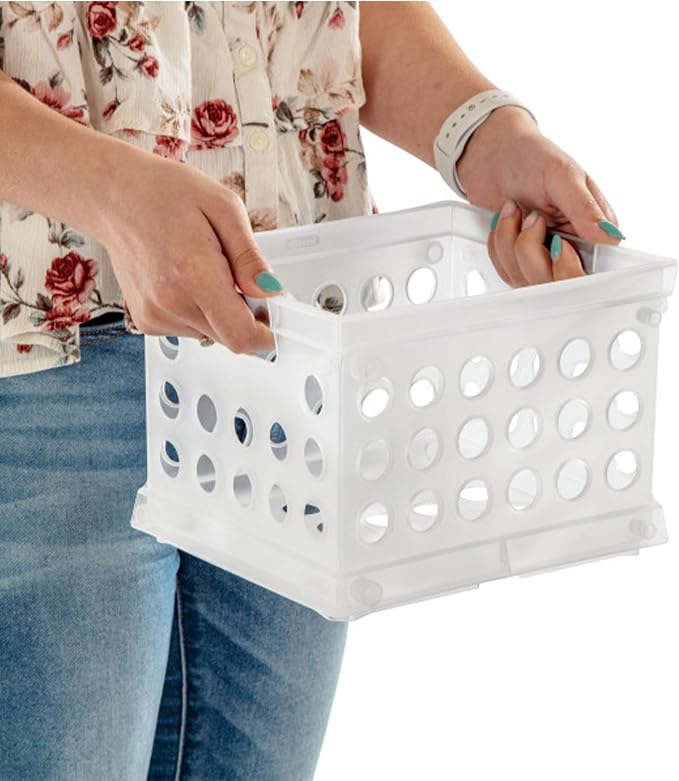Sterilite Mini Crate, Stackable Plastic Storage Bin with Handles, Organize Home, Garage, Office, School, Dorm Room, Clear, 36-Pack
