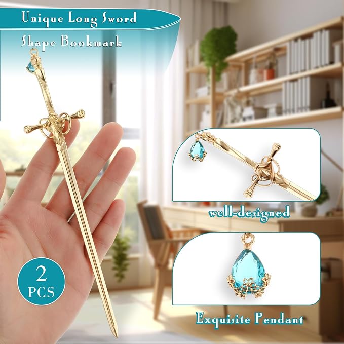 Jeffdad 2Pcs Sword Katana Bookmarks Vintage Silver Metal Pendant Bookmarks Unique Book Lovers Presents Valentine's Day Gifts Thanks Gift for Boyfriend
