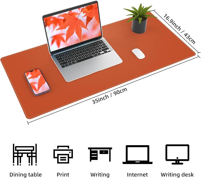 AFIING Cork Desk Mat, 35.4" x 17", Orange,Desk pad Protector | Dual-Sided Cork & PU Leather, Large Mouse Pad, Non-Slip & Waterproof