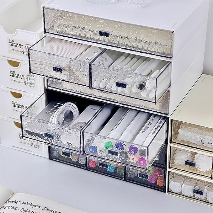Desk Drawer Organizer, Stackable Office Supplies Desk Organizer, Plastic Plastic Storage Drawer, Desk Grocery Organizer For Stationery/Office Supplies (New White, 3 compartments)