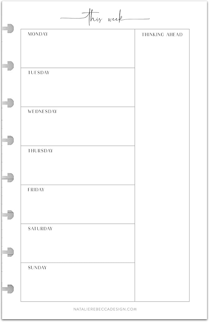 BetterNote This Week Refill Pages for Disc Notebooks, Fits Big Happy Planner, Levenger Circa, Staples Arc, Talia (Modern- 6 months, 8-Disc, 5.5"x8.5")