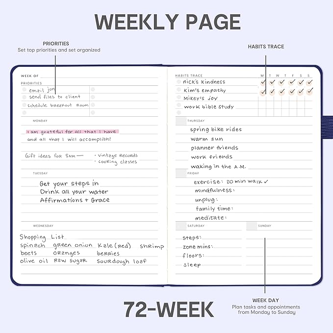 And Per Se Undated Weekly Planner 2026, A5 size Leather Hardcover Planner with Goals & Habit Tracker – ADHD Planner & Productivity Journal (Royal Blue)