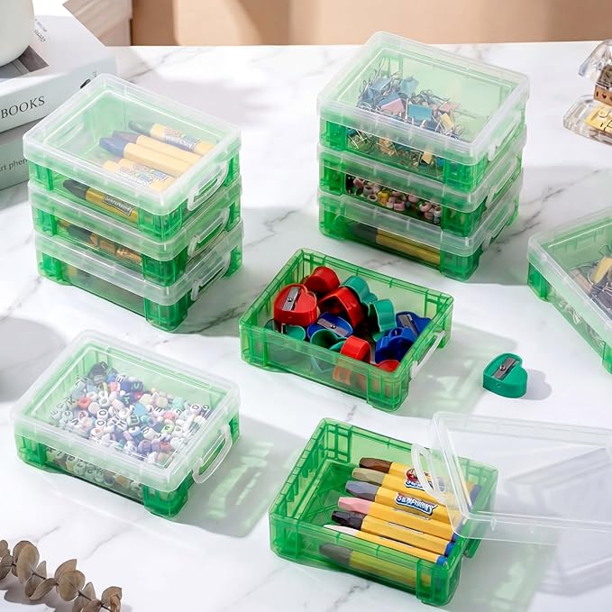 Suzile 40 Pcs Plastic Crayon Boxes Holds 24 Crayon with Snap Lid Storage Container Clear Stackable Case for School Office Classroom Supplies Pen Pencil Craft(Turquoise)