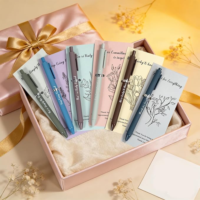 Auch Employee Appreciation Gifts Bulk, 30 Sets Inspirational Quote Pens with Floral Thank You Cards, Motivational Gifts for Coworkers, Teachers, Staff and Team (Grey)