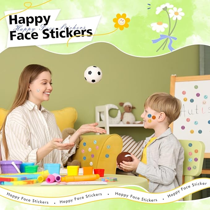6000 Pcs Boho Smiley Face Stickers - 0.4 inch 10 Colors Mini Dot Bohemian Style Happy Face Stickers for School Reward Chart Students Teacher Supplies
