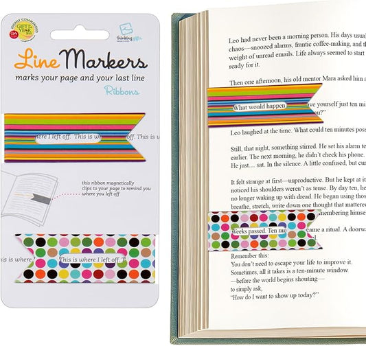 Gifts for Readers & Writers Linemarker Magnetic Bookmarks for Women & Men Colors, Set of 2 Magnet Bookmark Clips, Magnetic Page Holder & Book Marker for Reading with Cute Bookmarks Design for Kids