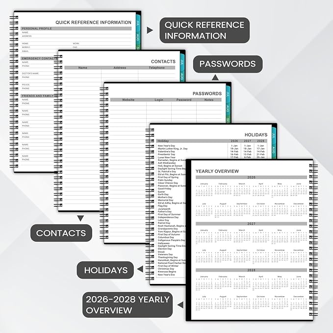 2026-2027 Monthly Planner - Academic Planner/Calendar 2026-2027, JUL 2026 - DEC 2027, Monthly Planners with Colorful Tabs, Planners for Daily Organizing - Waterproof Cover ( 8" x10", Notes Pages, Black)