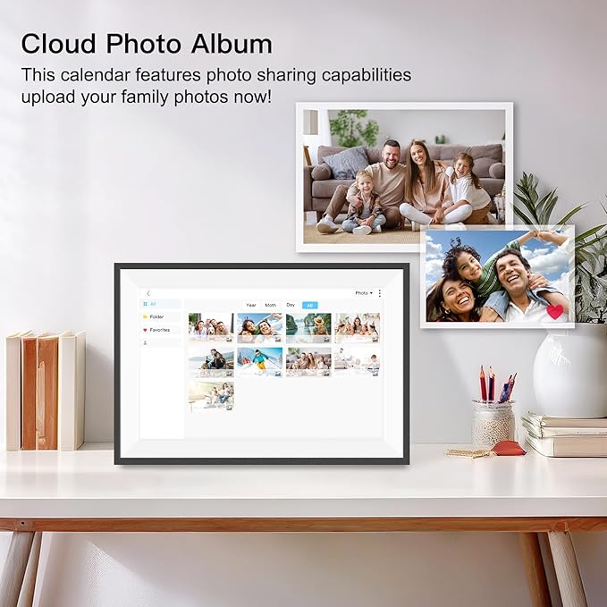 Fotocube 10.1" Digital Calendar Wall Planner Chore Charts and To Do List HD Smart Touch Screen Interactive display Desk Calender for Family Schedules Built-in Digital Photo Frame Function (White and Black, 10.1 inch)