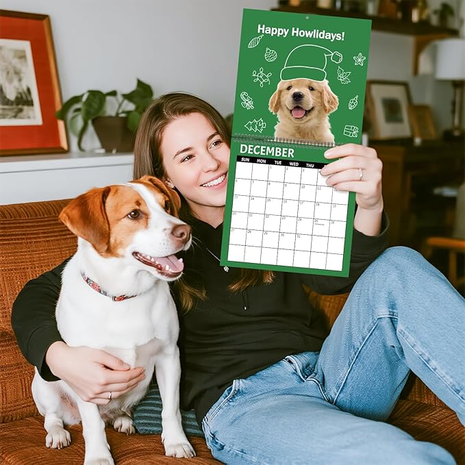 JAPBOR Funny Dog Joke Pun Calendar - 2PCS 2026 Dogs Themed Wall Calendar, 12 Months Hanging Planner with Thick Paper, Animals Weekly Monthly Home Office Organizer for New Year Christmas Gifts (11" x 11")