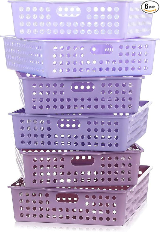 Purple 6 Pack Plastic Classroom Paper Baskets, Turn in Trays, Organizing Desk Tray for A4 Papers, Classroom Storage Turn in Bins, for Teachers and Students, Office Desk Room Trays