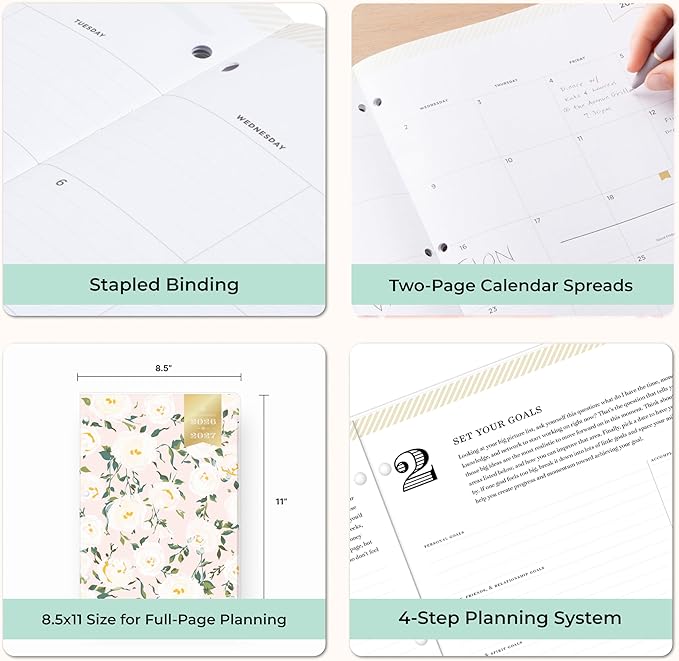 Blue Sky Day Designer 24 Month 2026 Monthly Planner Calendar, January 2026 - December 2027, 8.5" x 11", Flexible Cover, Stapled Binding, Coming Up Roses