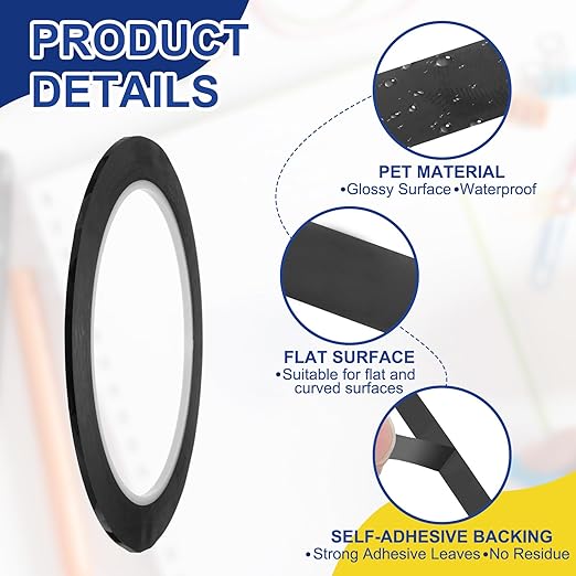 MECCANIXITY Whiteboard Tape 5/64" / 2mm Self Adhesive Graphic Chart Line Tape 72 Yard Grid Marking Stickers for Pinstripe Dry Erase Board Scrapbooking DIY Art Crafts, Black, Pack of 3