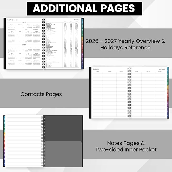 Planner 2026-2027 – Academic Planner 2026-2027, 9" x 11", Large, July 2026 – June 2027, Weekly and Monthly Planner, 2 Monthly Tabs, Strong Twin-Wire Binding, Inner Pocket, Hardcover, Black